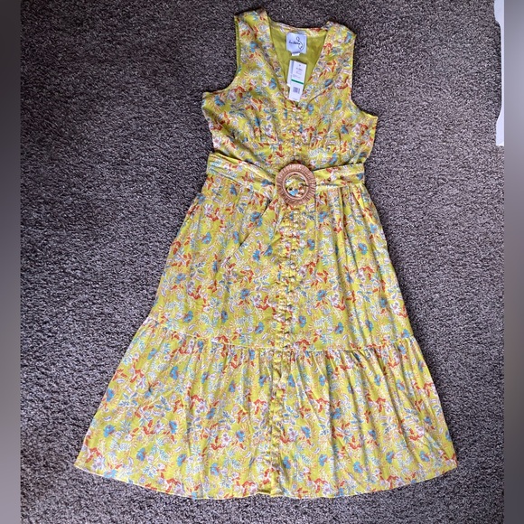 Sam Edelman Lemon Floral Cotton Maxi Dress Belted NWT Size L - Picture 2 of 15